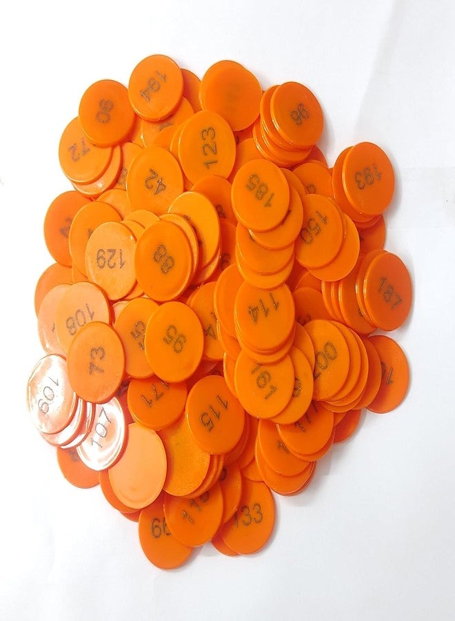LUCKYMORDEN عملة تذكارية بلاستيكية دائرية الشكل منقوشة من 1 إلى 200 (31 مم) من لاكي موردن، للاستخدام في المتاجر، وألعاب الطاولة، والمنازل، والمدارس، وغيرها. (لون برتقالي)، ضمان طباعة مدى الحياة. - Image 1
